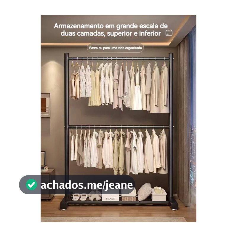 Cabideiro De Chão Arara Com Sapateira Em Aço Desmontável Organizador De  Roupas