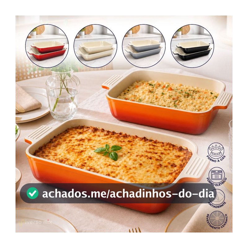 Travessa Assadeira Cerâmica Antiaderente Retangular 25cm e 29cm