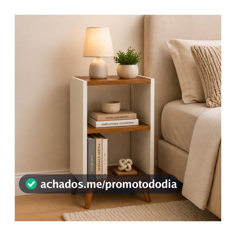 Mesa de Cabeceira Lateral Pequena Retrô 2 Nichos Moderna Compacta Quarto Decorativa Multiuso