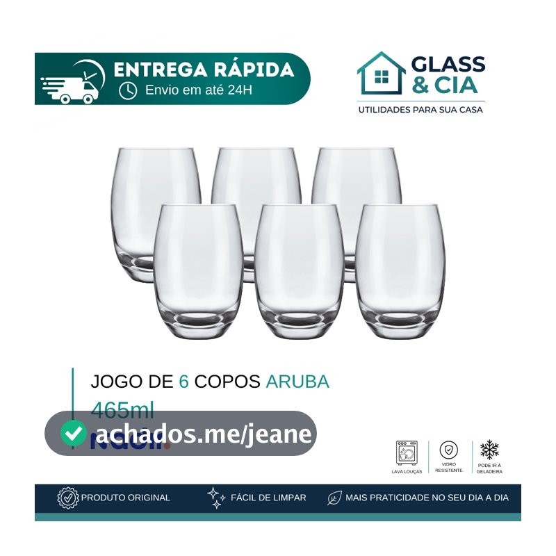 Jogo De Copos De Vidro Com 6 peças 465ml - Aruba Nadir