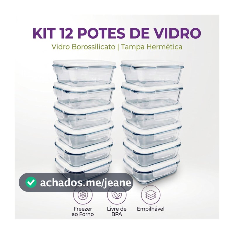 KIT 12 POTES VIDRO HERMETICO 640ML MARMITA
