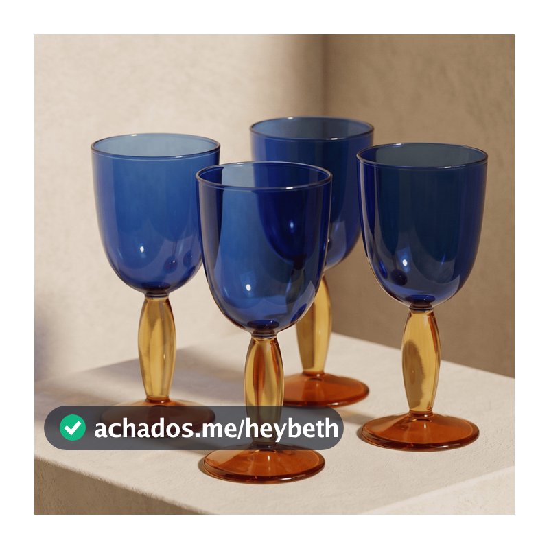 Jogo 4 Tacas Vidro Borossilicato Colorido Azul Ambar Retro 420ml Mesa Posta Vinho Agua Drink 20cm