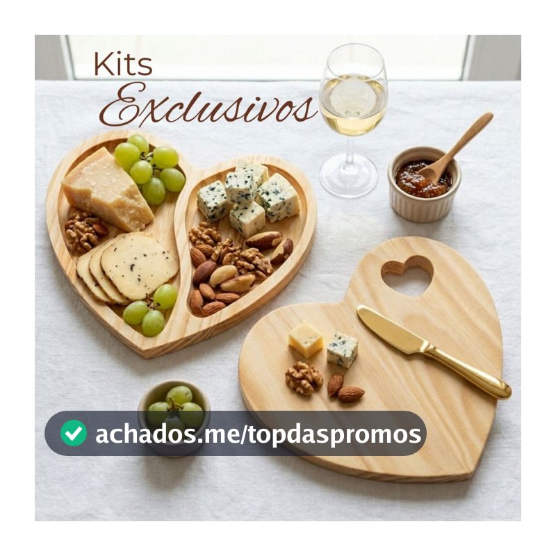 Kit Tabua de Frios e Petisqueira Coração para Servir e Decorar Mesa Posta