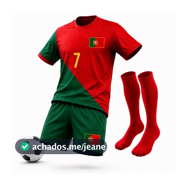 Kit Conjunto Infantil Futebol Portugal Camisa Short + Par de Meião