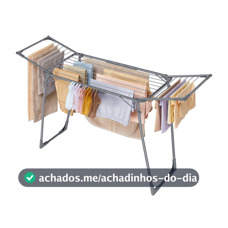 SONGMICS Varal de roupas 56,5 x 173 x 96,5 cm, dobrável com abas, compacto, com prendedores, estrutura metálica, cinza