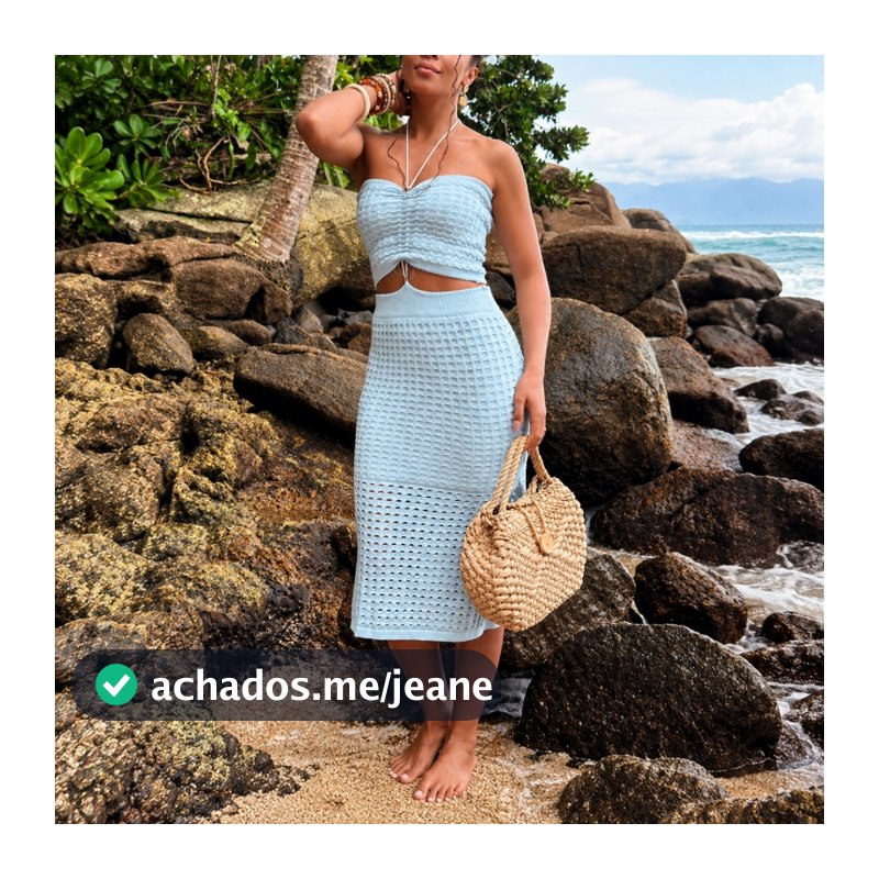 Conjunto Feminino Trico Modal Amarracao Detalhe Vazado Furos Moda Verao