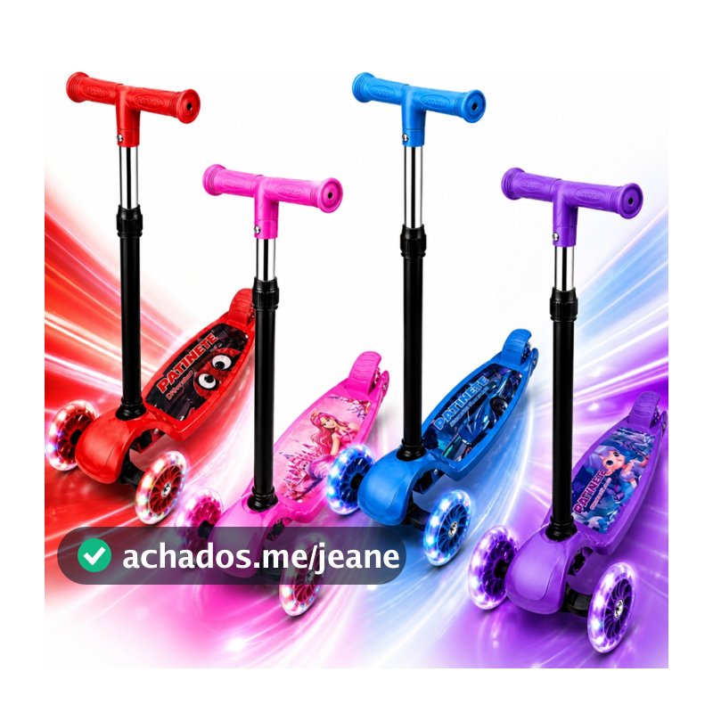Patinete Criança 3 Rodas Dobrável Roda Led Guidão Ajustável