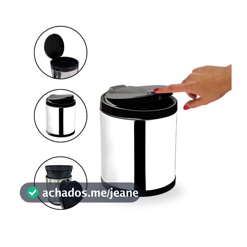 Lixeira de Pia Viel 2,5L Inox com Tampa  Cesto de Lixo para Cozinha Preta ou Branca Click
