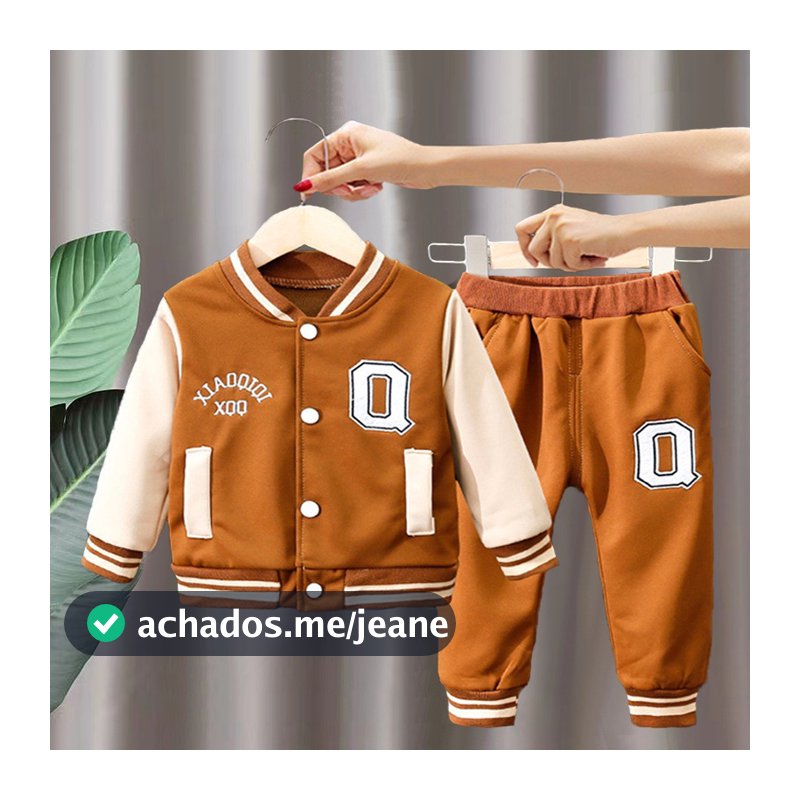 Conjunto Infantil Meninos E Meninas Primavera Outono Carta Jaqueta Com Zíper + Calças Compridas Esportivo De Duas Peças