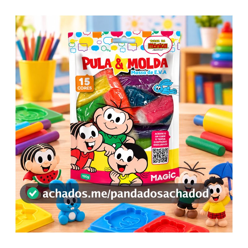 Massa de E.V.A Pula e Molda 15 Cores e 150g Magic Kids Turma