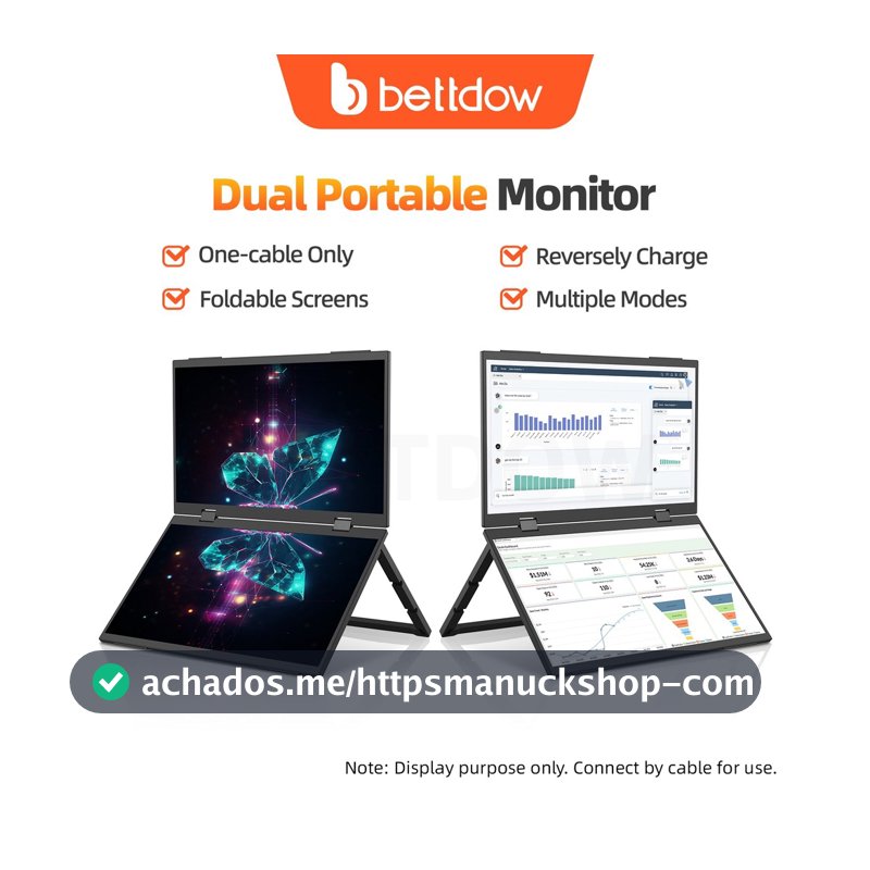 BETTDOW Monitor De Tela Dupla De 15.4 Polegadas Dobrável 315 Graus Portátil 16 : 9 IPS FHD Display Com Suporte HD