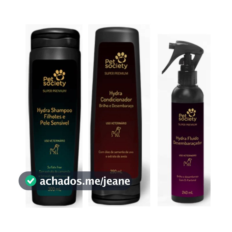 1 Shampoo Filhotes 1 Condicionador 1 Fluido Desembaraçador de Pelos Pelo Society Banho Profissional Cães e Gatos