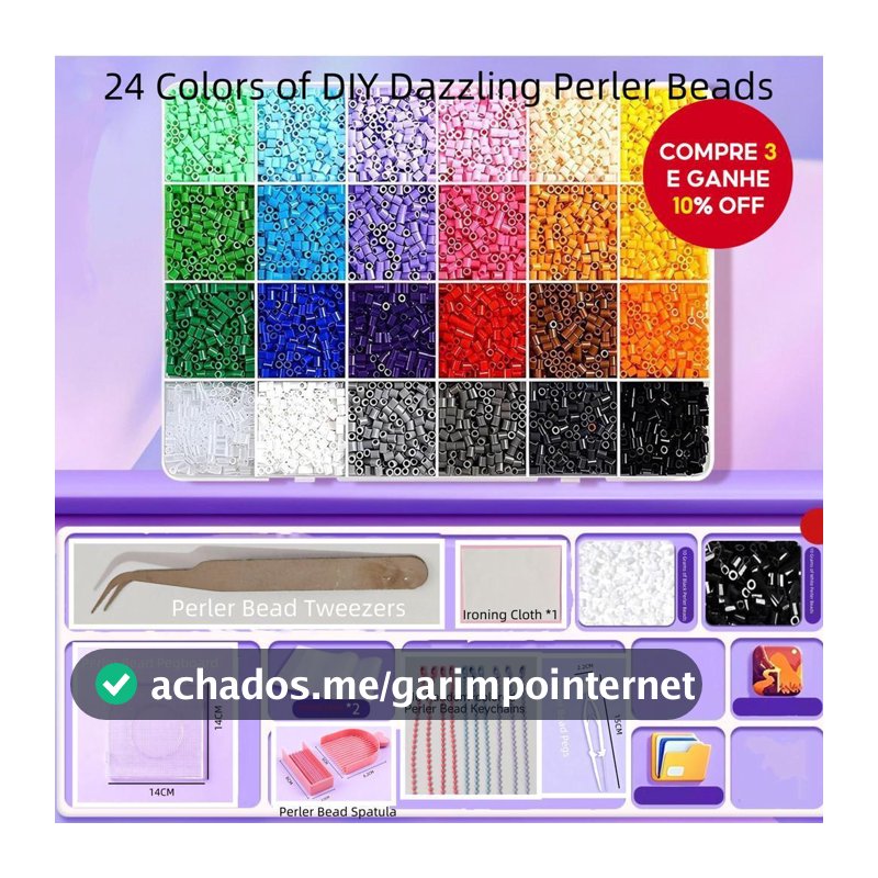 Kit Pixel Art DIY Perler Beads 24 Cores 8400 Peças | Com Chaveiros e Ferramentas | Brinquedo Aniversário Infantil