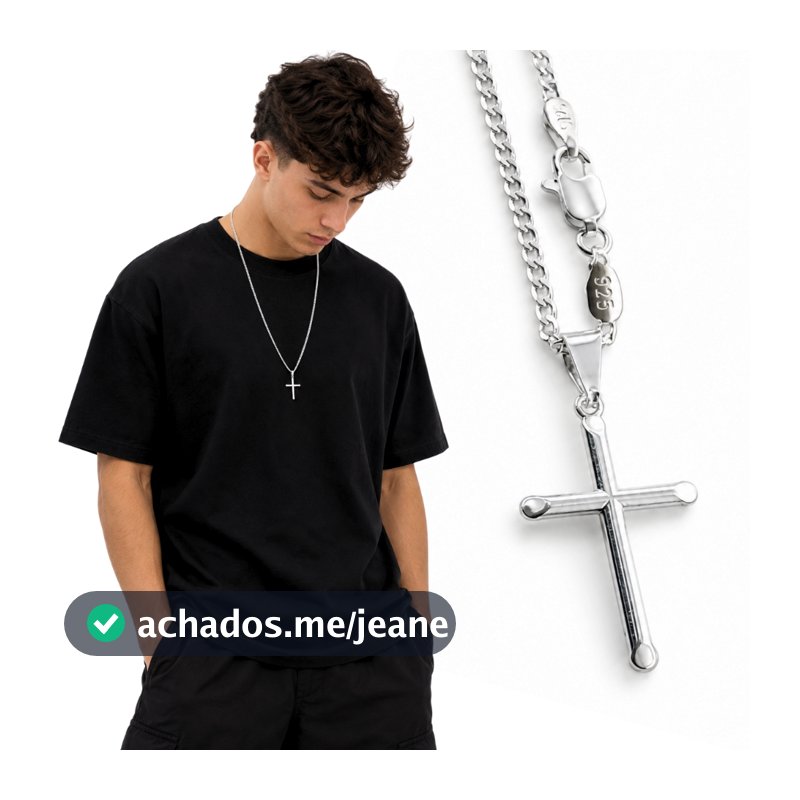 Corrente Cordão Colar Masculino Prata 925 Grumet Pingente Crucifixo 70cm Fina 2mm Escama De Peixe