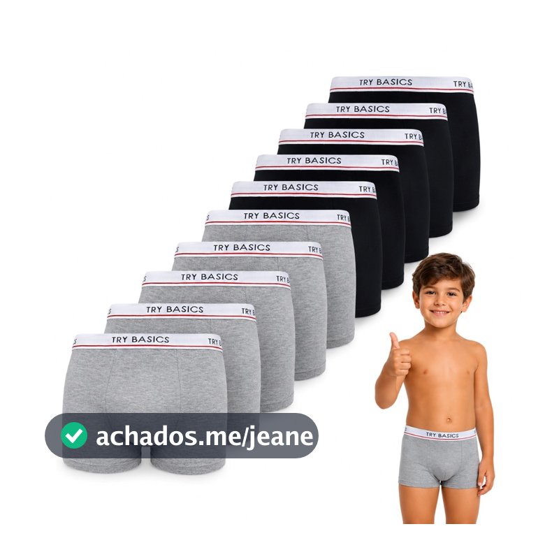 Kit 10 Cuecas Boxer Infantil Box Algodão Cotton Conforto Menino Juvenil