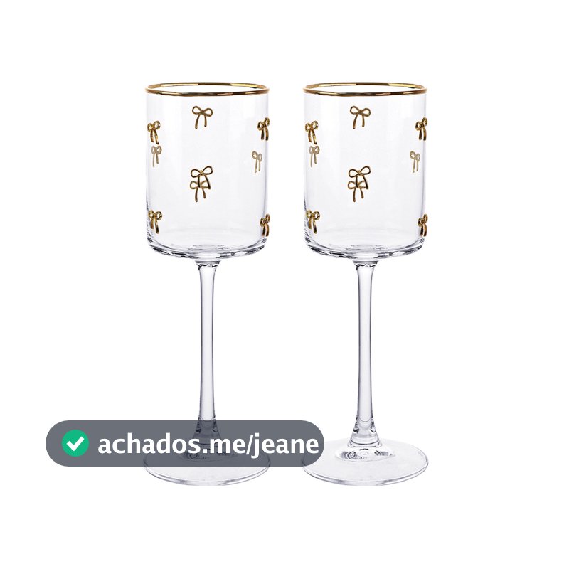 Jogo 2 Taças para Água e Vinho de Vidro com Borda Dourada e Laços 270ml Grace Hauskraft Premium