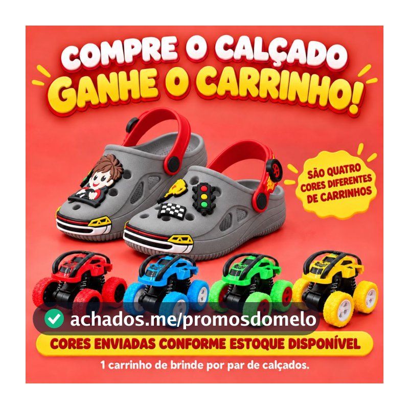 Calçado Infantil Menino com Carrinho Monster  Macio e Confortável Tira Traseira antiderrapante