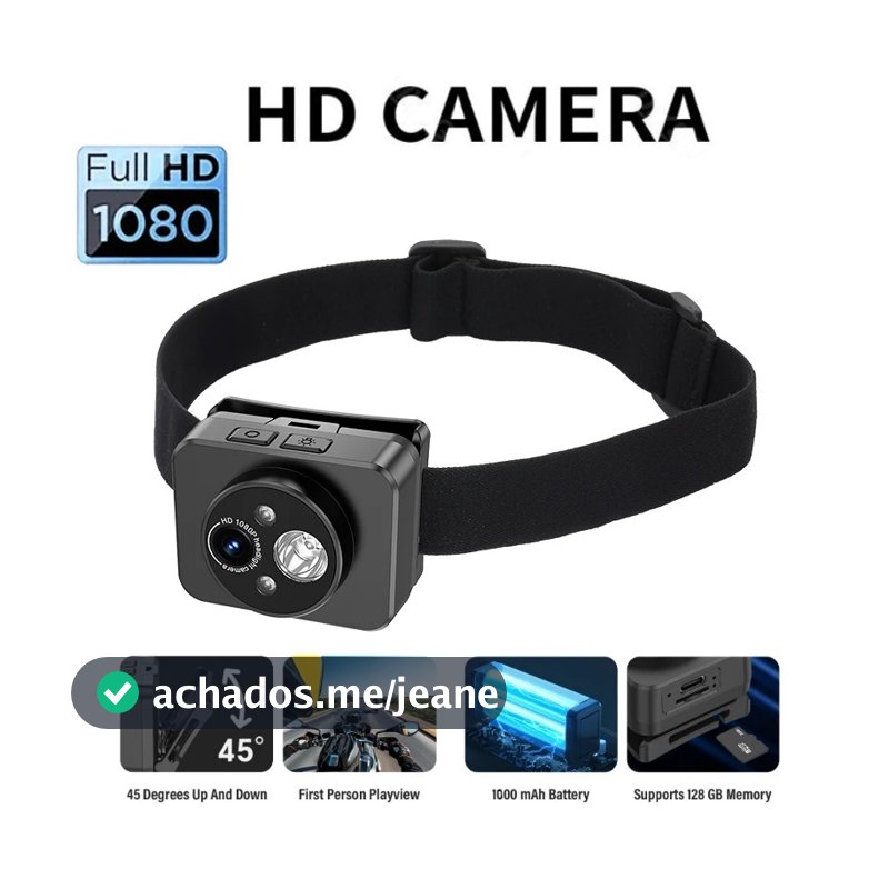 Câmera Esportiva Montada Na Cabeça 1080P HD 1000mAh Bateria Com Detecção De Farol De Economia De Energia Gravação De Víd