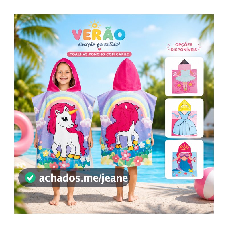 Toalha Poncho de Praia Piscina Infantil Com Capuz Meninas