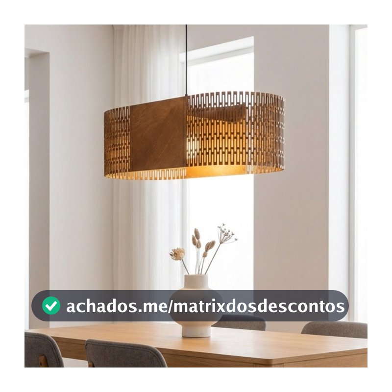 Luminária de Teto Pendente Lustre Luxo Sala Madeira MDF