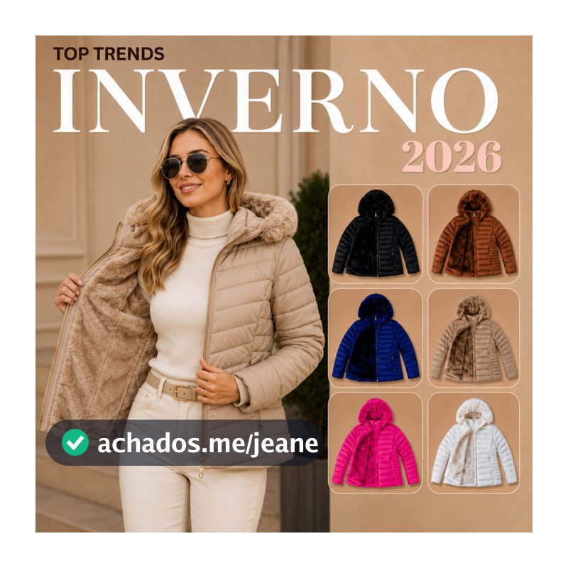 Jaqueta Bobojaco Forrada Puffer Feminina Inverno Capuz Removivel Impermeavel Frio Peluciada