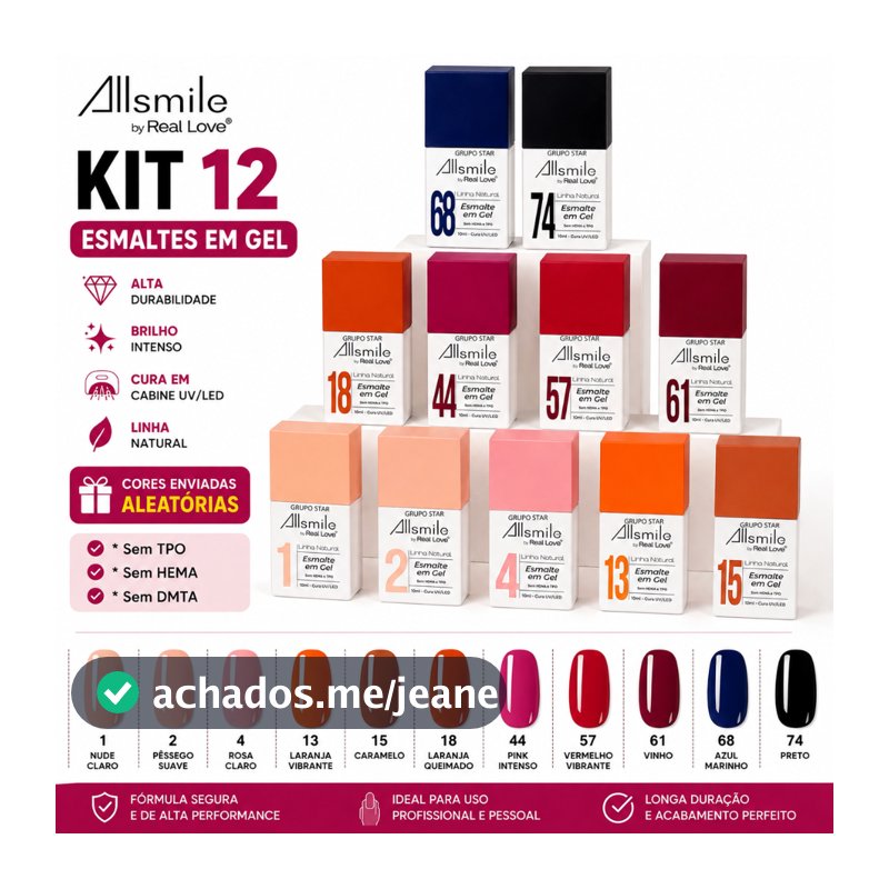 Kit 12 Esmaltes em Gel Allsmile Real Love Cores Sortidas 10 ml