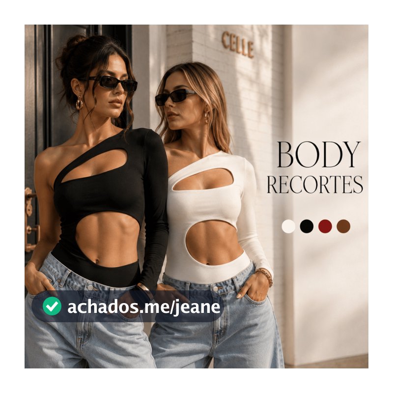 Body Feminino Manga Longa Assimétrico Recorte Busto e Barriga Moda Gringa Estilosa Suplex