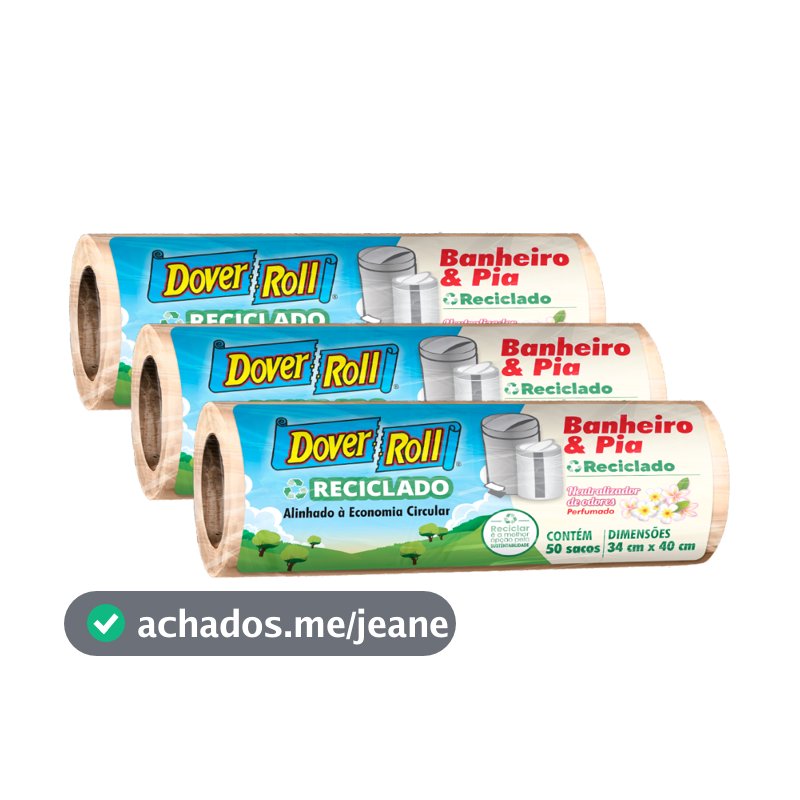 Kit 3 Sacos Para Lixo Banheiro e Pia Odor Defense Reciclado 34x40cm 50un - Dover Roll