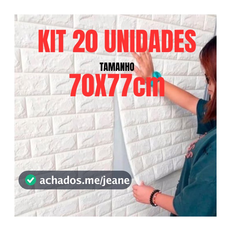 Kit 20 Placas 3D Autocolante Tijolinho Branco Decoração 77X70cm Decoração