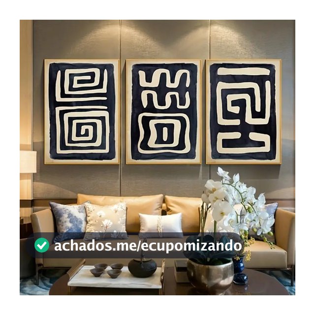 Quadro decorativo 3 peças 40x60 formas geométrico preto branco mosaico moderno abstrato decoração boho casa sala quarto