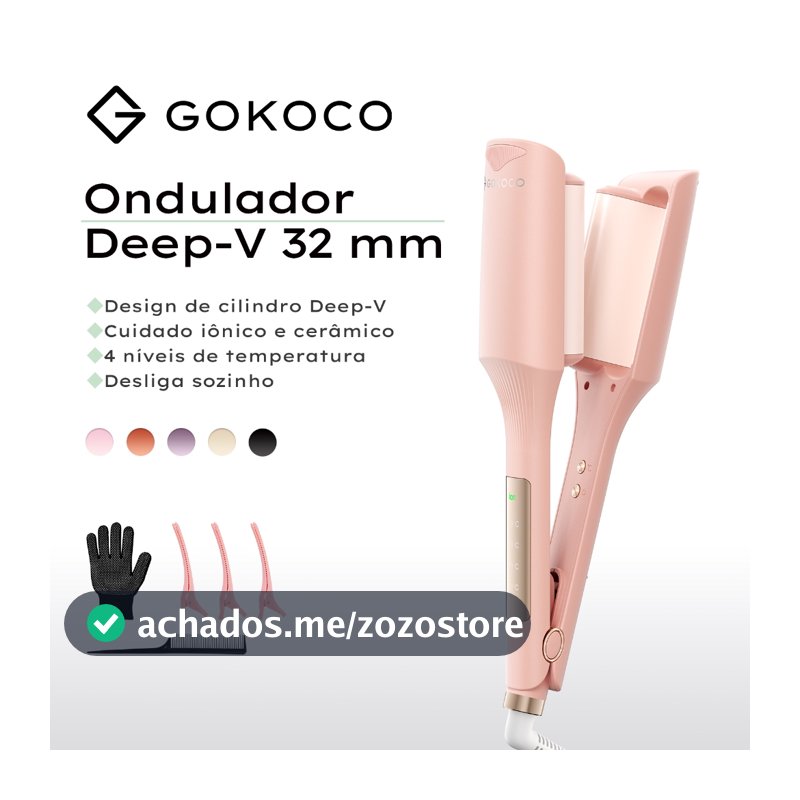 GOKOCO Modelador De Ondas 32mm Bivolt Com 30 Milhões De Íons Negativos E Cerâmica Turmalina Para Ondas Naturais E Volume