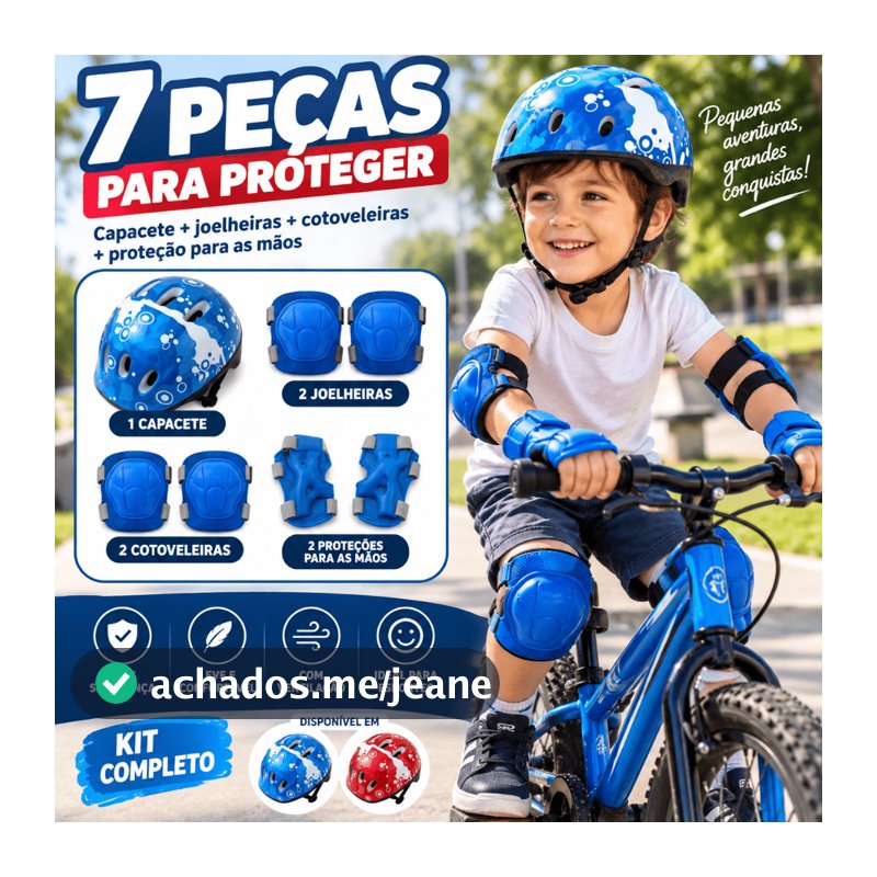 Kit Proteção Infantil 7 Peças Capacete Joelheira Cotoveleira Luva Bicicleta Patinete Skate Patins