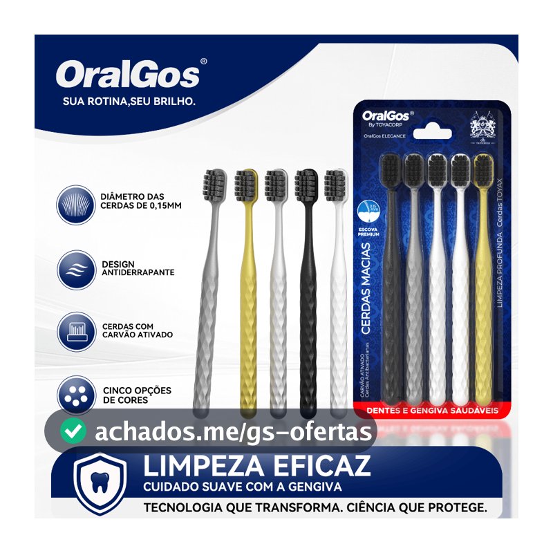 OralGos Escova Premium com Cerdas de Carvão,Cerdas de altadensidade+Pega Antiderrapante