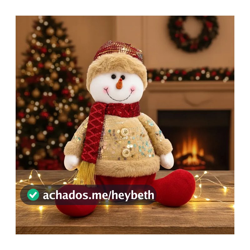 Boneco De Neve Natalino Sentado Pelúcia Com Lantejoula 28cm Luxo Natal Decoração
