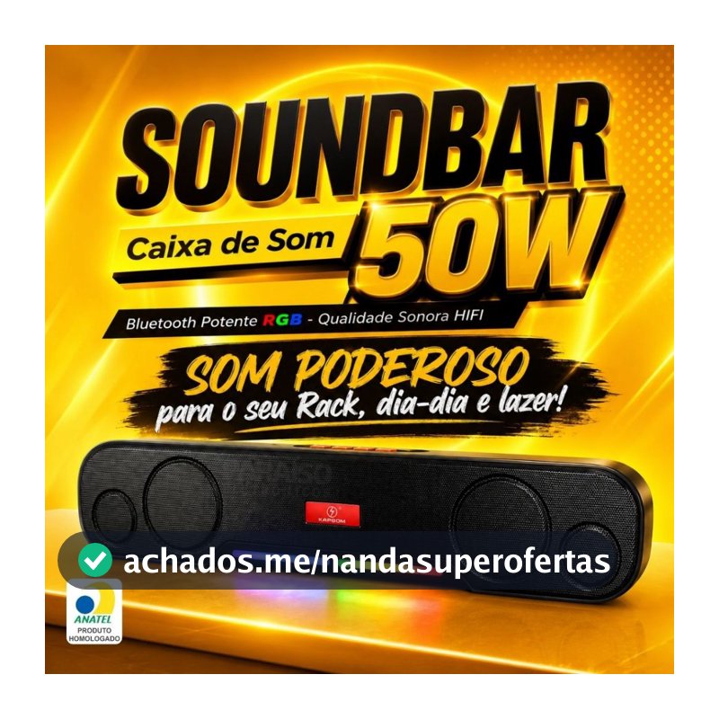 Soundbar e Caixa de Som 50W Bluetooth Potente Premium Home Theater TV PC Gamer Kapbom
