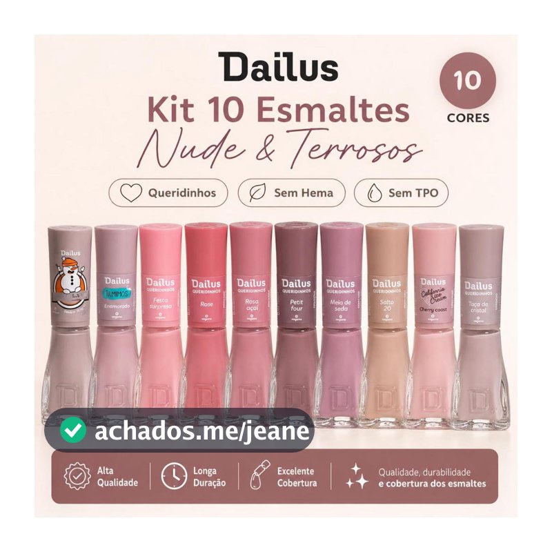 DAILUS NUDE - KIT 10 ESMALTES TONS NUDE VEGANO ATACADO MANICURE