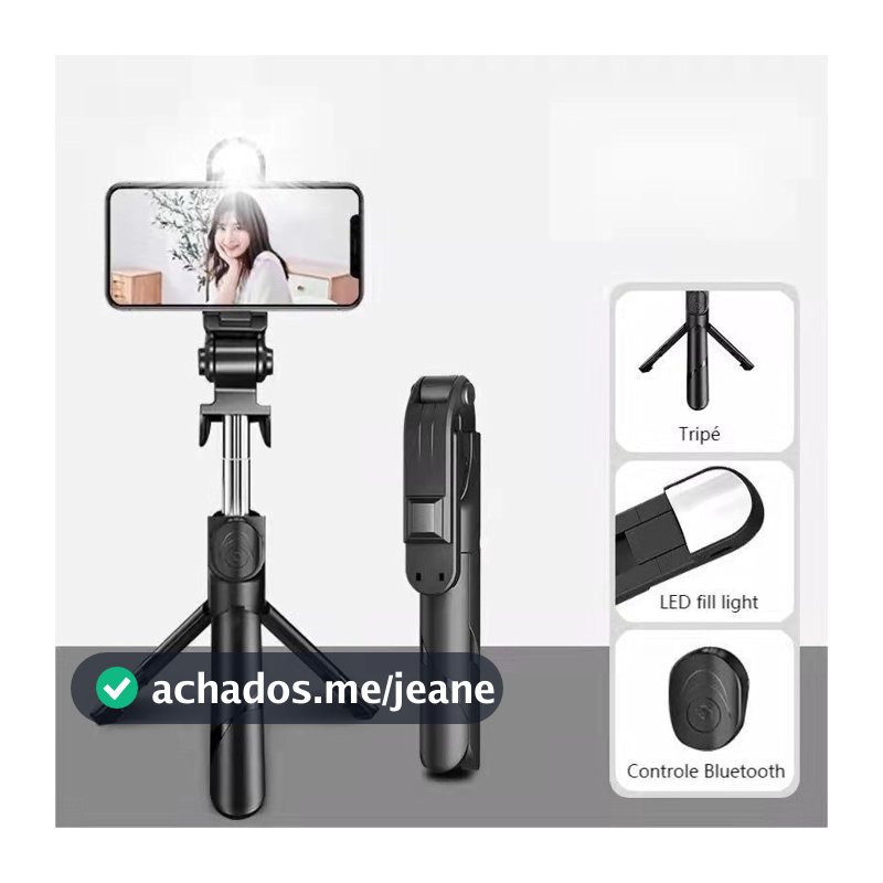 Bastão Pau de selfie Tripé Retrátil Com Luz LED Controle Bluetooth Celular