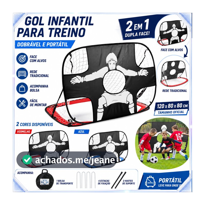 Gol Futebol Infantil Dobrável 120x80cm Rede Alvo Treino Pontuação 1‑2Un Preto‑Vermelho Preto‑Azul
