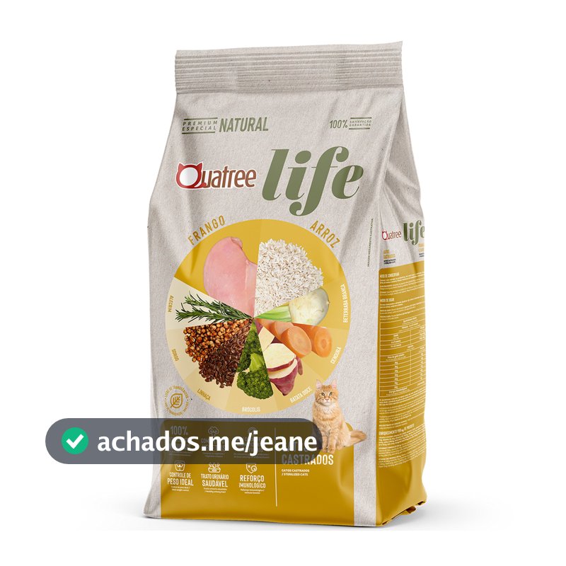 Ração Quatree Life Frango e Arroz para Gatos Castrados - 10kg