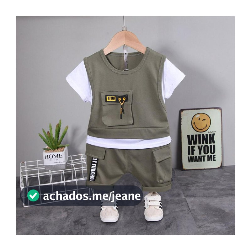 Summer Toddler Baby Boys Roupas Esportivas Conjuntos De Infantis Meninas Falsas Duas Camisetas + Calções Sólidos2 Peças Casuais Kids Clothing