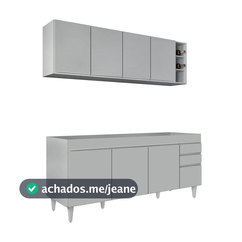 Armário de Cozinha Nevada e Balcão para Pia 180cm Dallas Cinza Claro - Lumil