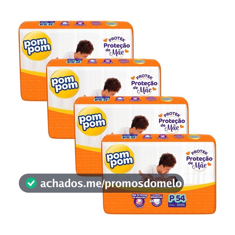 Kit 4 Fraldas Pom Pom Derma Protek Mega P com 54un cada