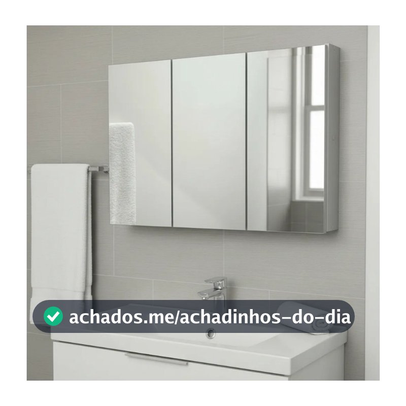 Espelho 90cm para Banheiro Armário MDF 15mm 3 Portas - Fundo Eucatex -3 Portas - MONTADO