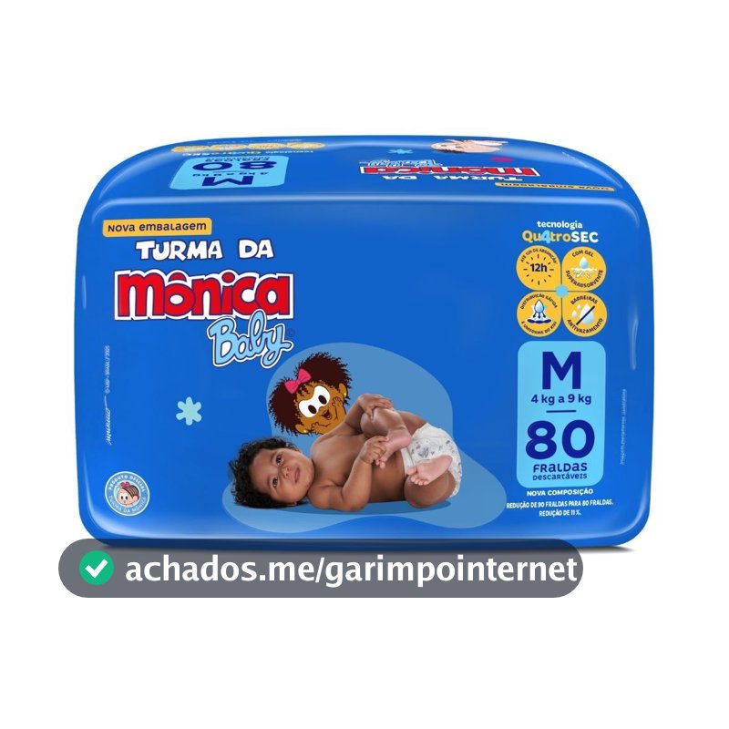 Fralda Turma da Mônica Baby Tamanho M com 80 Unidades Descartáveis