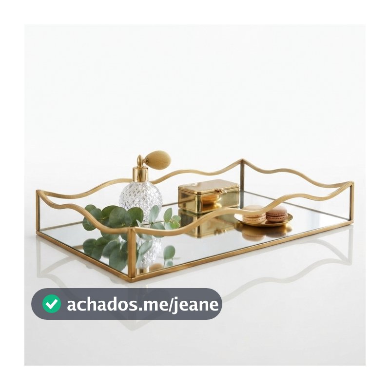 Bandeja Espelhada de Metal Dourada 20x30cm Lyor Ocean Organizadora Perfumes Maquiagem Joias Servir Drinks Luxo Decoração