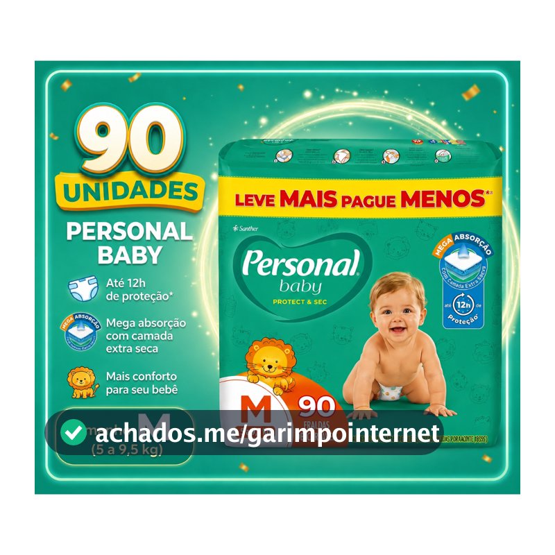 Fralda Infantil Personal Baby Tamanho M 90 Unidades Protect e Sec