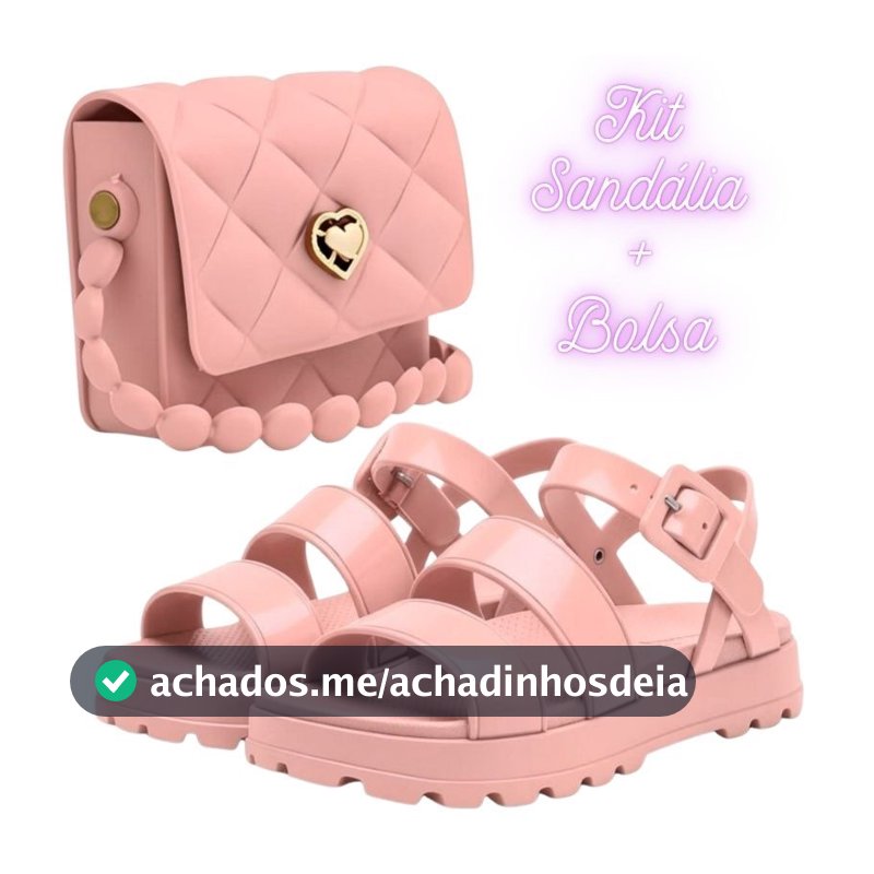 Kit Sandália Infantil Menina + Bolsa Coração Feminina Conjunto Moda Passeio Leve Confortável