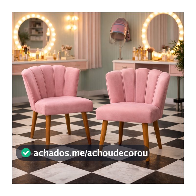 Kit 2 Cadeira Poltrona Pétala Veludo Cor Rosa Chiclete Sala Estar Penteadeira E Salão Pés Palito Decorativa