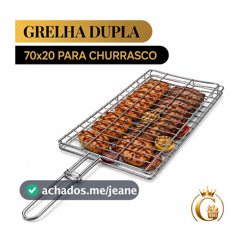 Grelha Dupla 70x20 para Churrasco Peixe Frango Carne