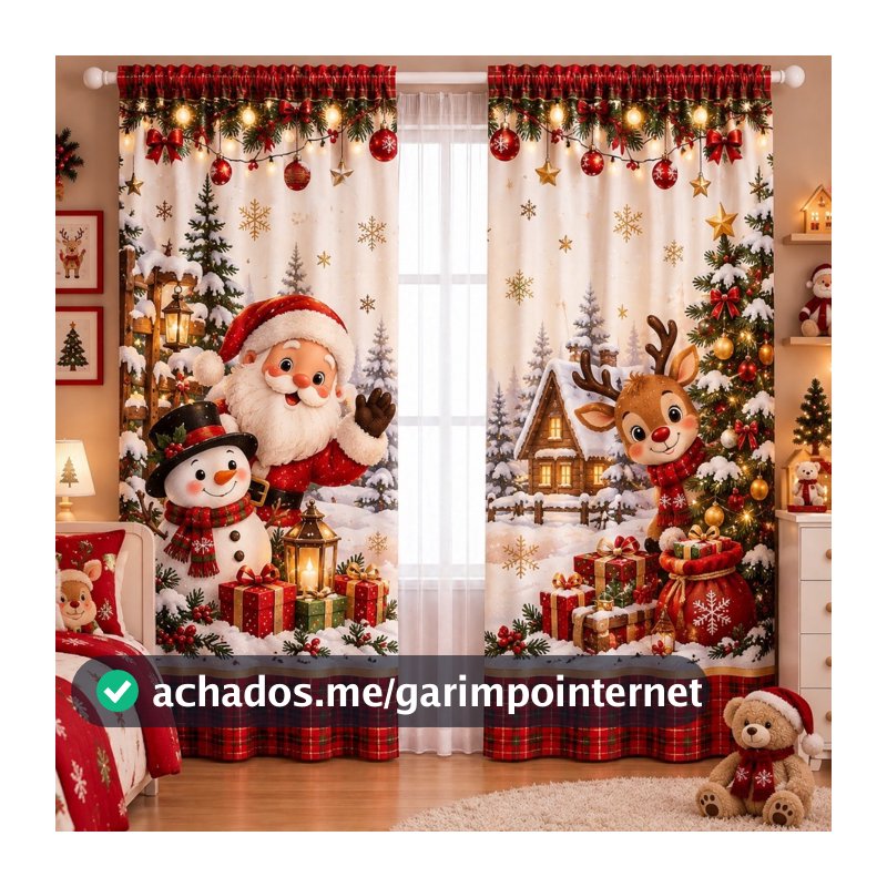 Cortina Moderna Sublimada Decorativa Lavável Tema Natal - 05